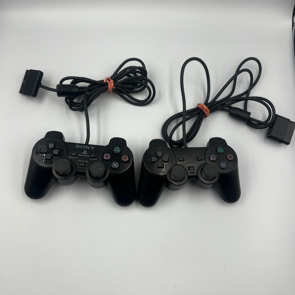 Sony PlayStation 2 DualShock 2 Wired Controllers Black SCPH-10010 Set of 2 PS2